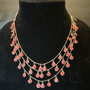 Anne Klein Bezel Multi Strand Layered Shaky Coral Color Necklace
